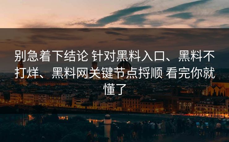 别急着下结论 针对黑料入口、黑料不打烊、黑料网关键节点捋顺 看完你就懂了