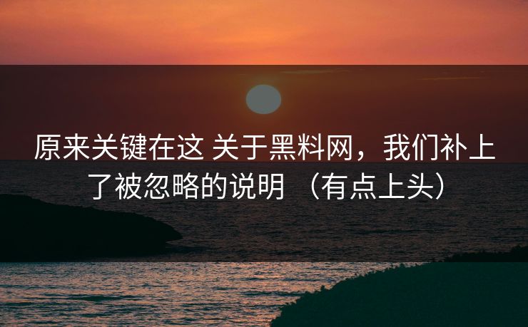 原来关键在这 关于黑料网，我们补上了被忽略的说明 （有点上头）