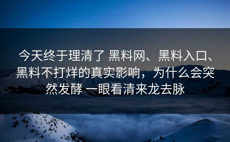今天终于理清了 黑料网、黑料入口、黑料不打烊的真实影响，为什么会突然发酵 一眼看清来龙去脉