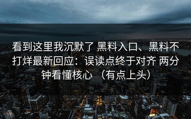 看到这里我沉默了 黑料入口、黑料不打烊最新回应：误读点终于对齐 两分钟看懂核心 （有点上头）