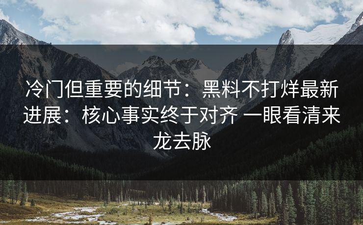 冷门但重要的细节：黑料不打烊最新进展：核心事实终于对齐 一眼看清来龙去脉