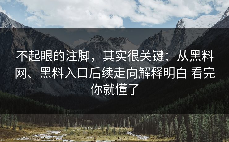 不起眼的注脚，其实很关键：从黑料网、黑料入口后续走向解释明白 看完你就懂了