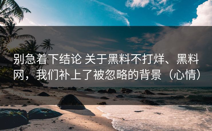 别急着下结论 关于黑料不打烊、黑料网，我们补上了被忽略的背景（心情）
